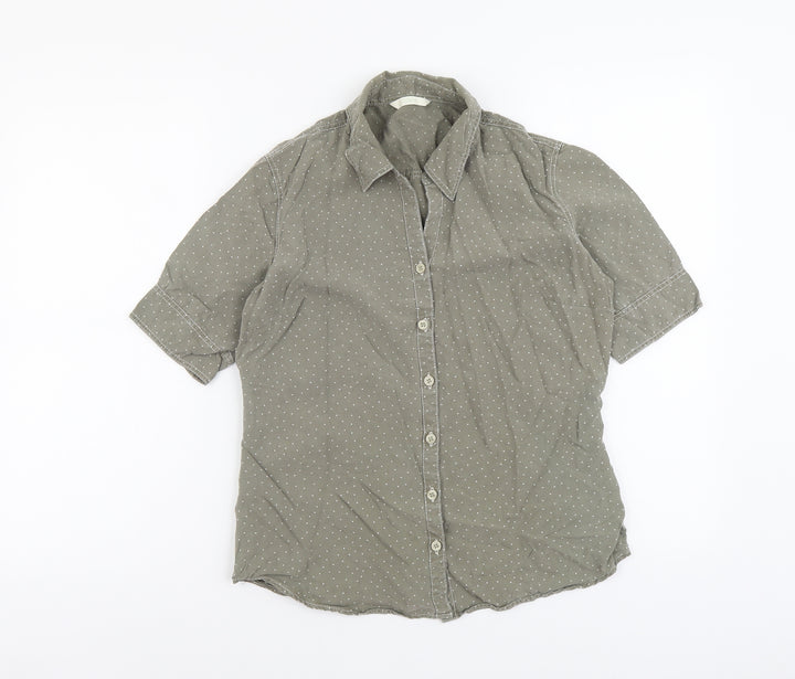 Marks and Spencer Womens Grey Geometric Lyocell Basic Button-Up Size 10 Collared