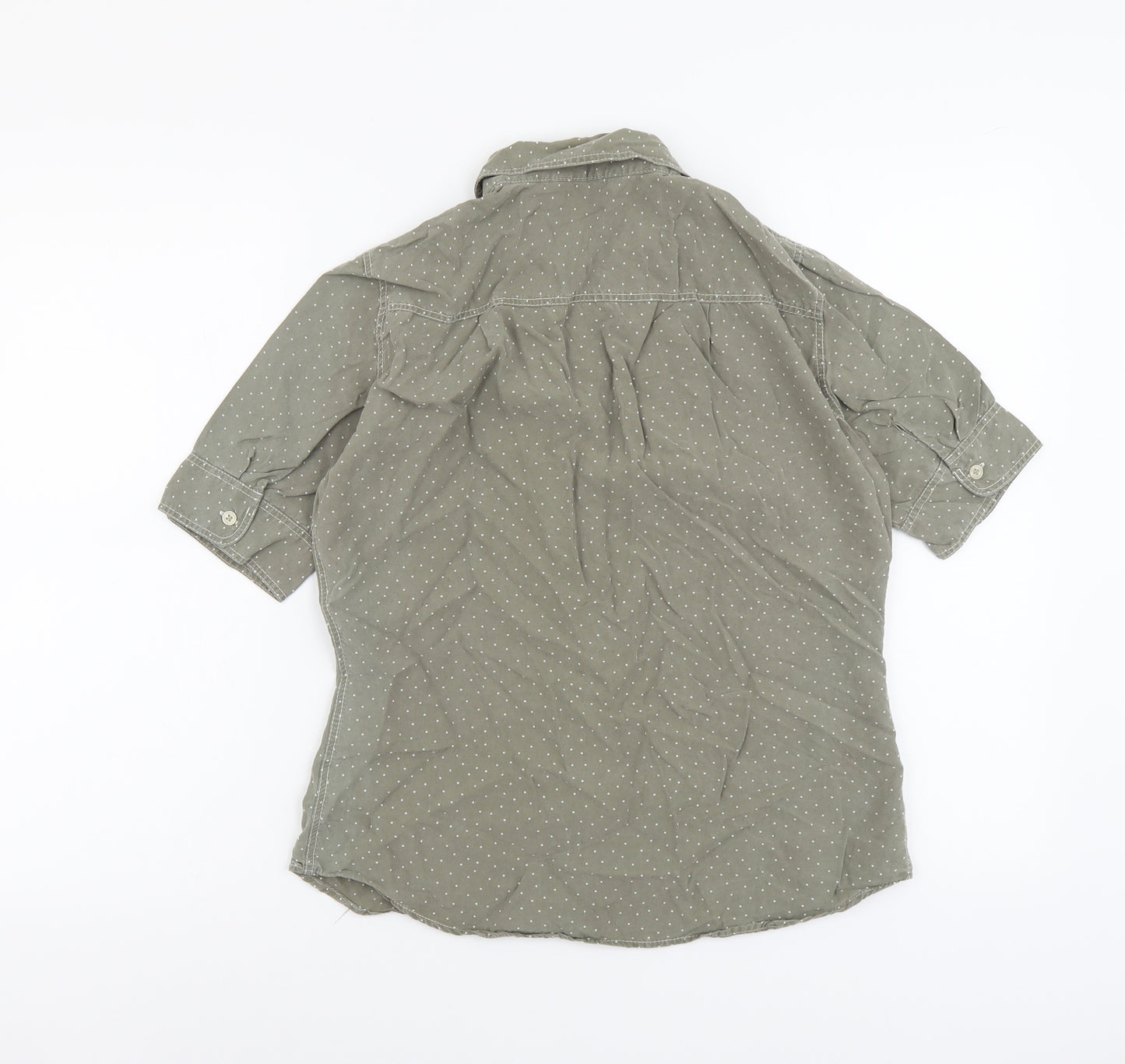 Marks and Spencer Womens Grey Geometric Lyocell Basic Button-Up Size 10 Collared