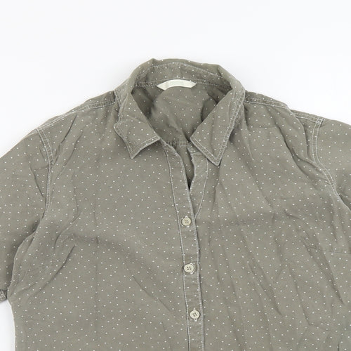 Marks and Spencer Womens Grey Geometric Lyocell Basic Button-Up Size 10 Collared