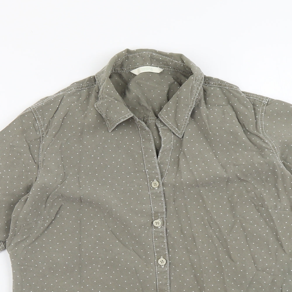 Marks and Spencer Womens Grey Geometric Lyocell Basic Button-Up Size 10 Collared