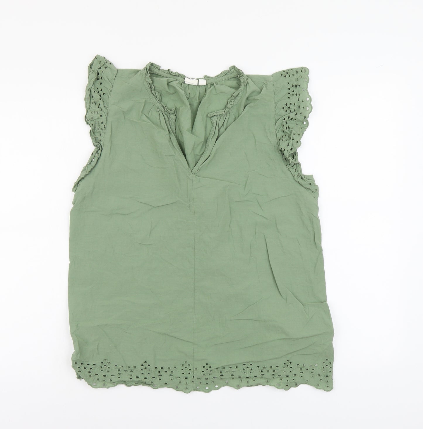 Gap Womens Green Cotton Basic Tank Size M V-Neck - Broderie Anglaise Trim
