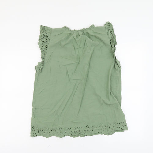 Gap Womens Green Cotton Basic Tank Size M V-Neck - Broderie Anglaise Trim
