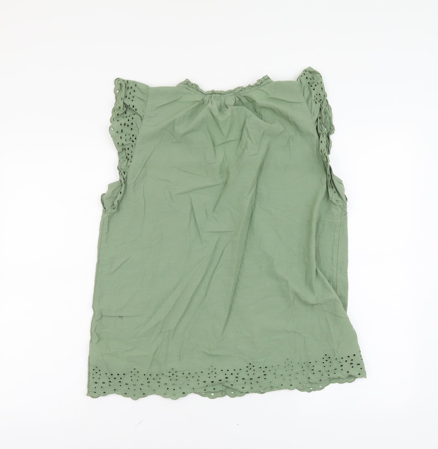 Gap Womens Green Cotton Basic Tank Size M V-Neck - Broderie Anglaise Trim