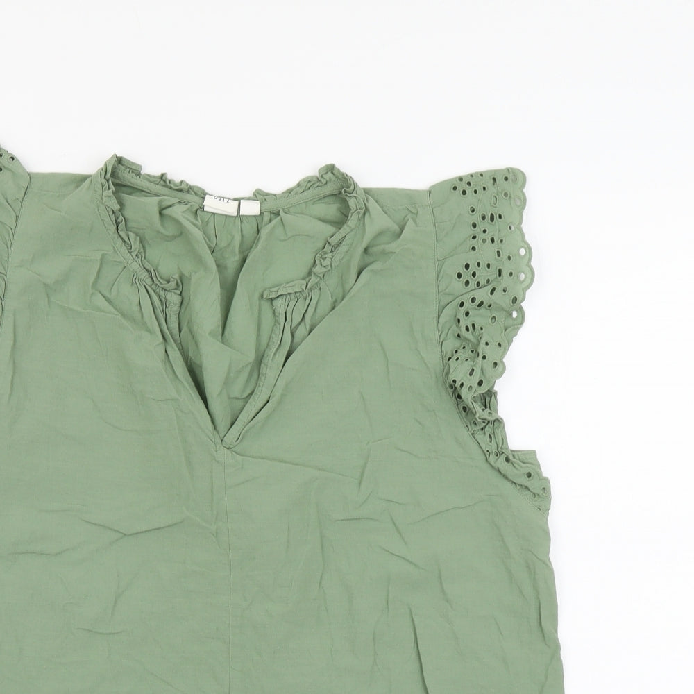 Gap Womens Green Cotton Basic Tank Size M V-Neck - Broderie Anglaise Trim