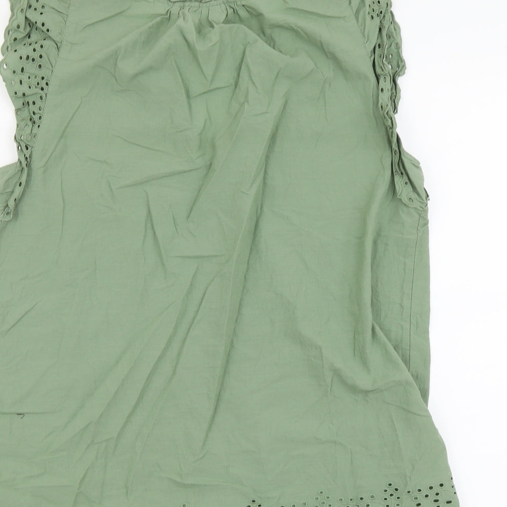 Gap Womens Green Cotton Basic Tank Size M V-Neck - Broderie Anglaise Trim
