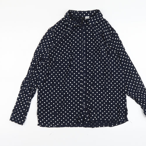 H&M Womens Beige Polka Dot Viscose Basic Button-Up Size 10 Collared