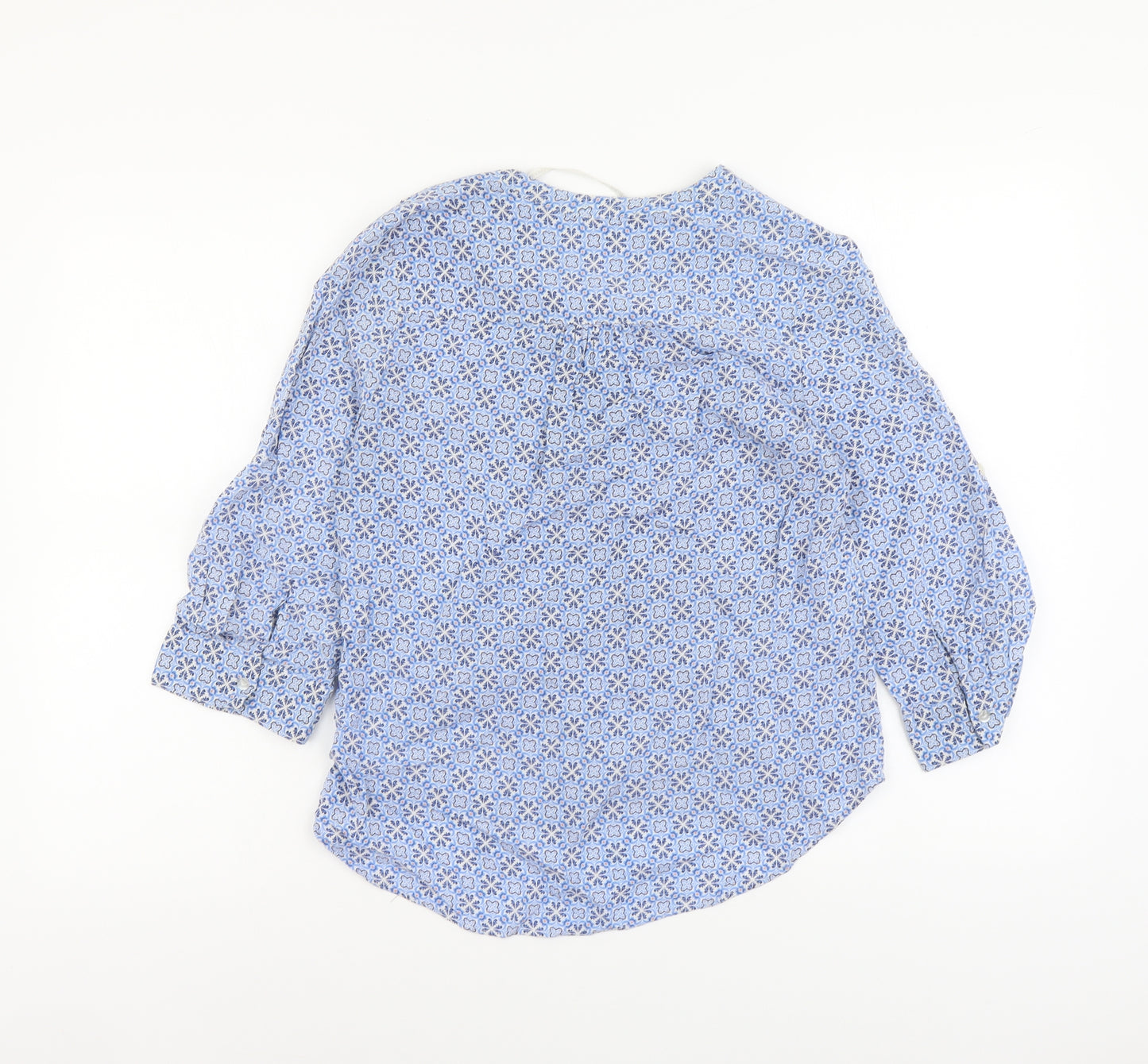 Nutmeg Womens Blue Geometric Viscose Basic Blouse Size 10 V-Neck