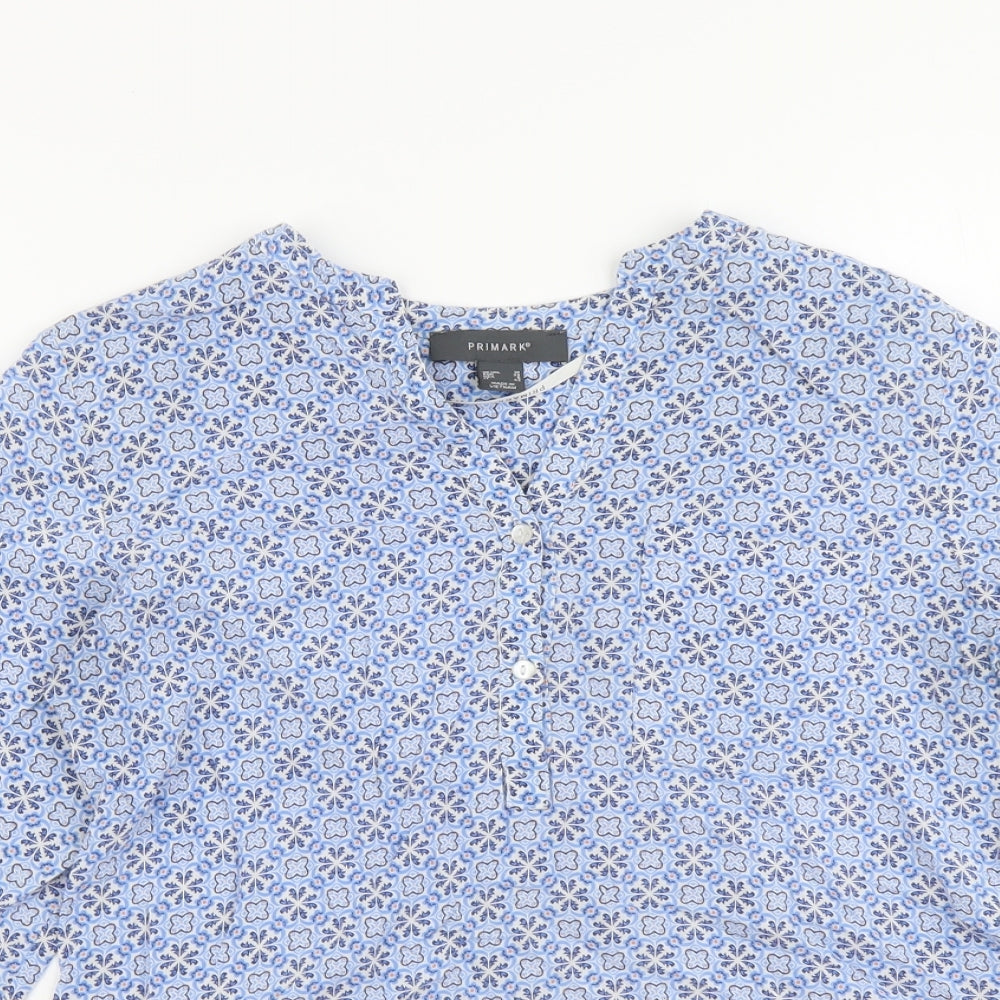 Nutmeg Womens Blue Geometric Viscose Basic Blouse Size 10 V-Neck