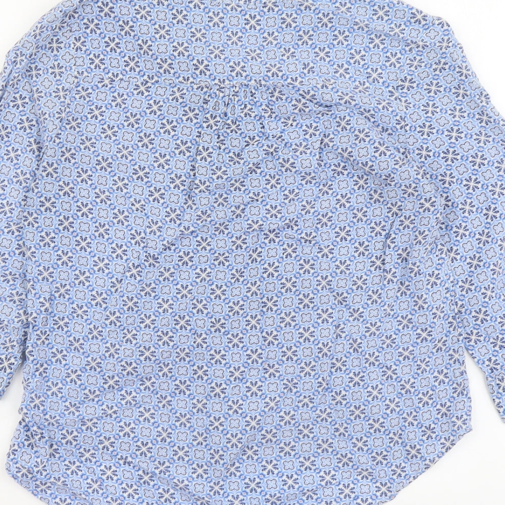 Nutmeg Womens Blue Geometric Viscose Basic Blouse Size 10 V-Neck