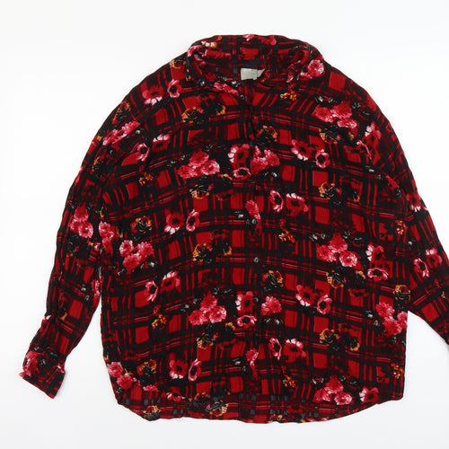 ASOS Womens Red Geometric Viscose Basic Button-Up Size 8 V-Neck