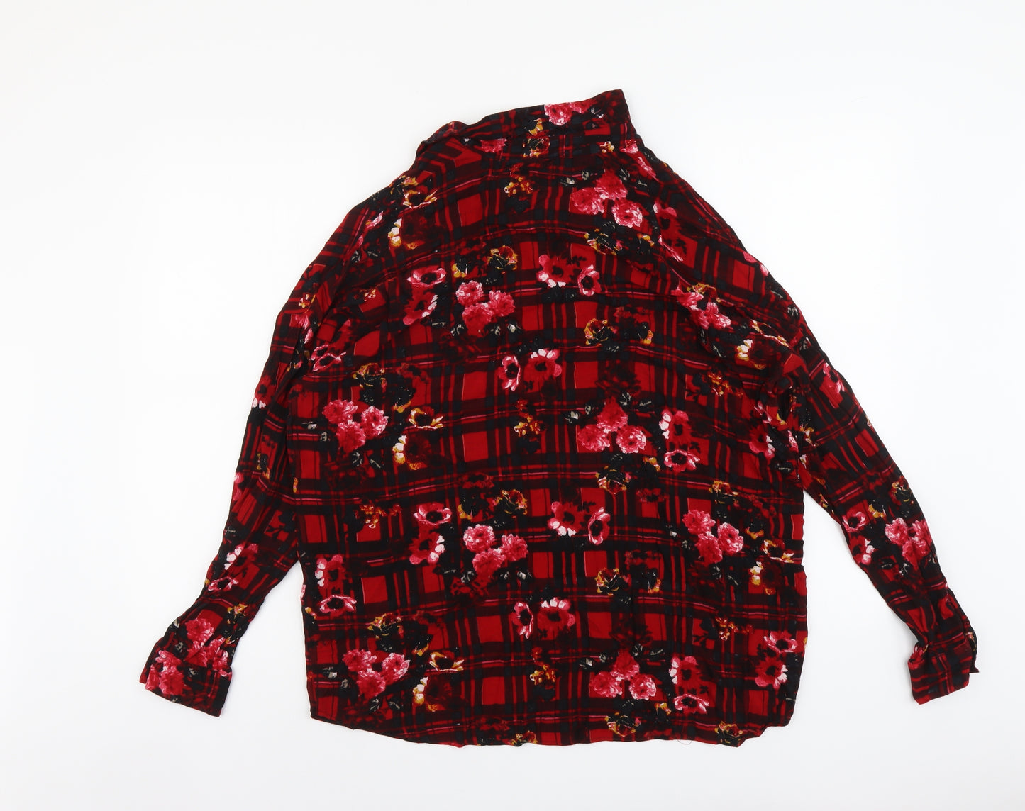 ASOS Womens Red Geometric Viscose Basic Button-Up Size 8 V-Neck