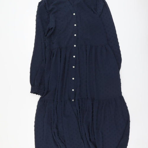 Miss Selfridge Womens Blue Polyester Shirt Dress Size 12 Round Neck Button