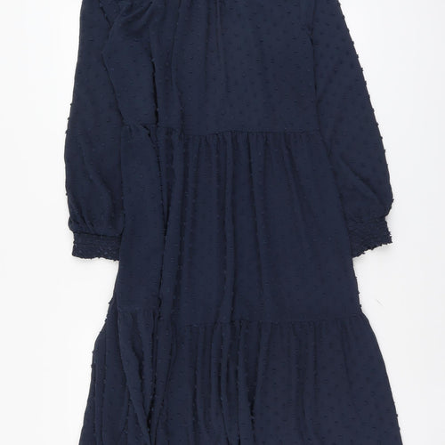 Miss Selfridge Womens Blue Polyester Shirt Dress Size 12 Round Neck Button