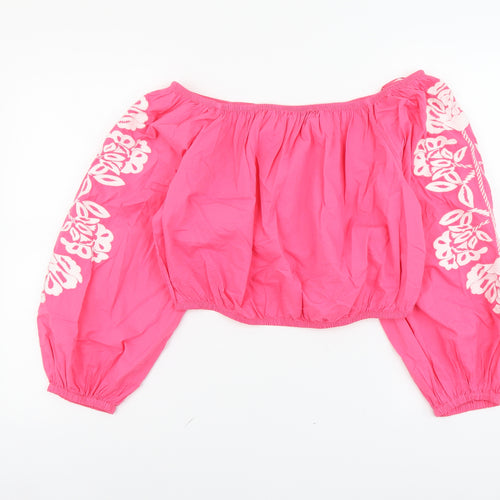 Marks and Spencer Womens Pink Cotton Cropped Blouse Size 18 Off the Shoulder