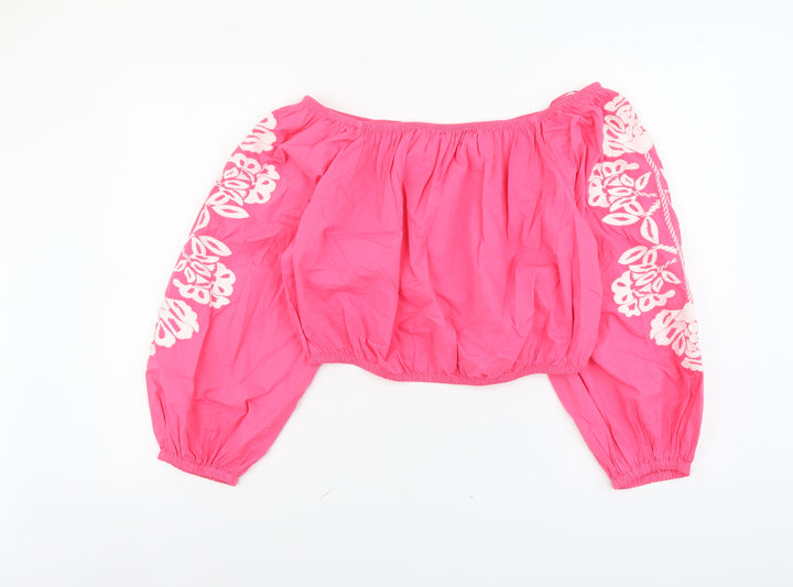 Marks and Spencer Womens Pink Cotton Cropped Blouse Size 18 Off the Shoulder