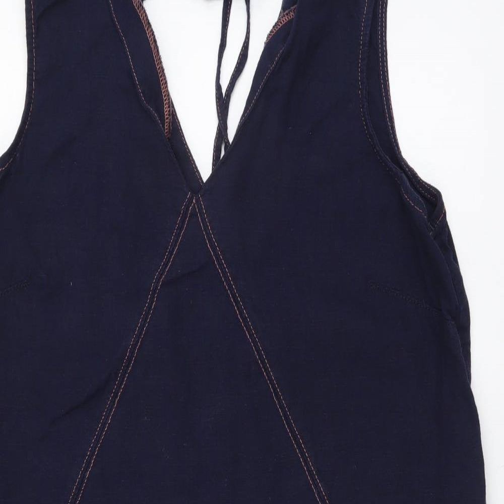 NEXT Womens Blue Linen A-Line Size 16 V-Neck Pullover