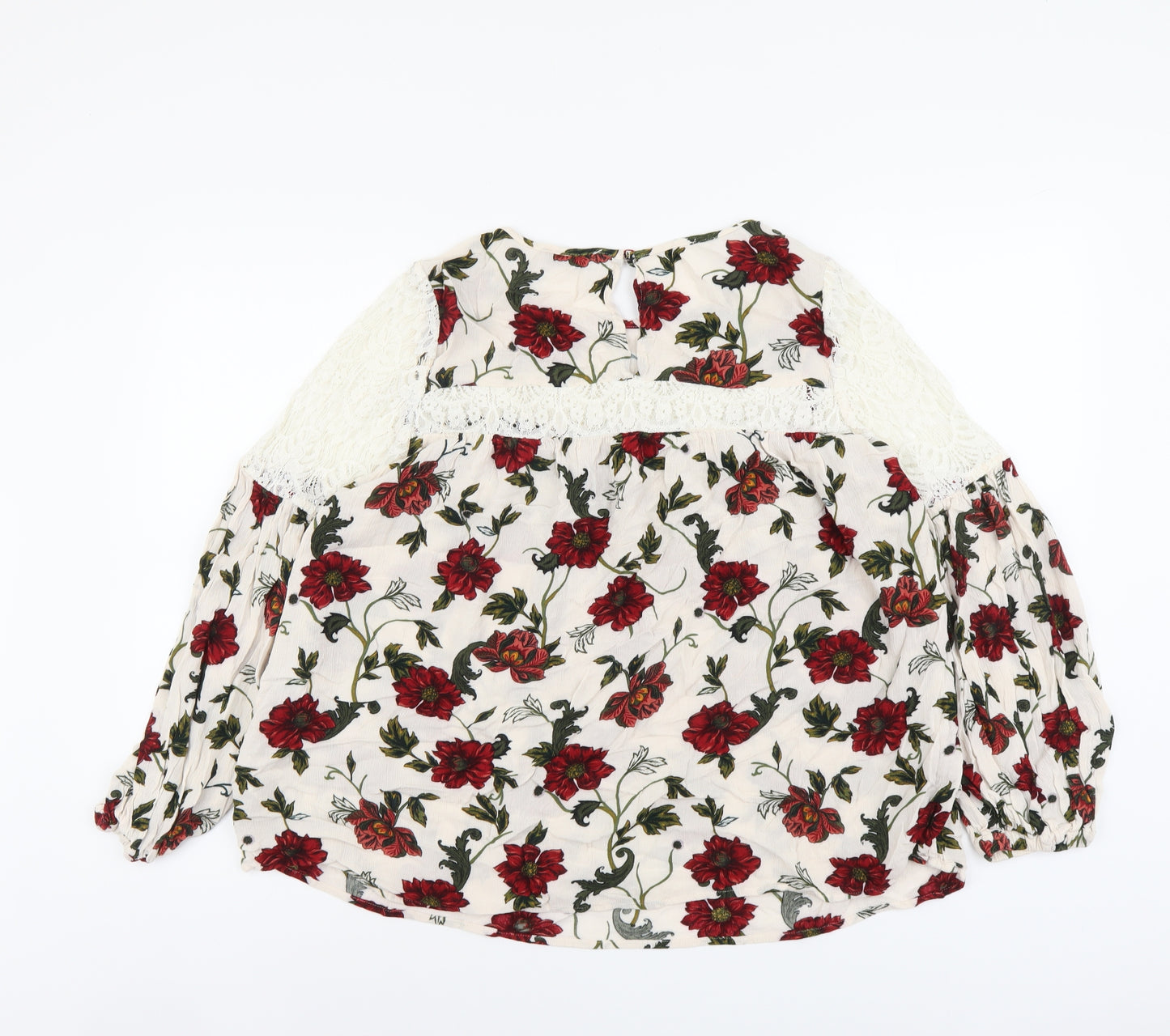 Per Una Womens Multicoloured Floral Viscose Basic Blouse Size 10 Round Neck - Lace Detail