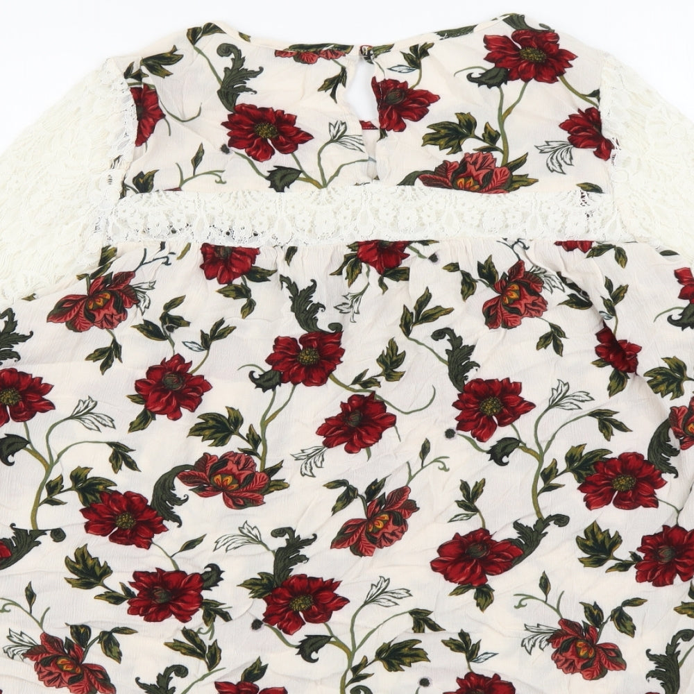 Per Una Womens Multicoloured Floral Viscose Basic Blouse Size 10 Round Neck - Lace Detail