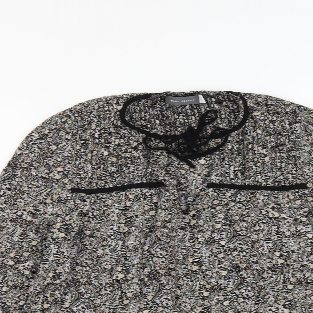 Mint Velvet Womens Black Geometric Viscose Basic Blouse Size 14 V-Neck