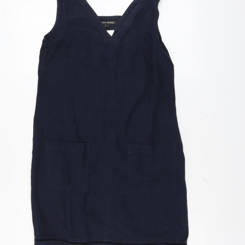 NEXT Womens Blue Linen A-Line Size 6 V-Neck Pullover