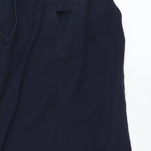 NEXT Womens Blue Linen A-Line Size 6 V-Neck Pullover