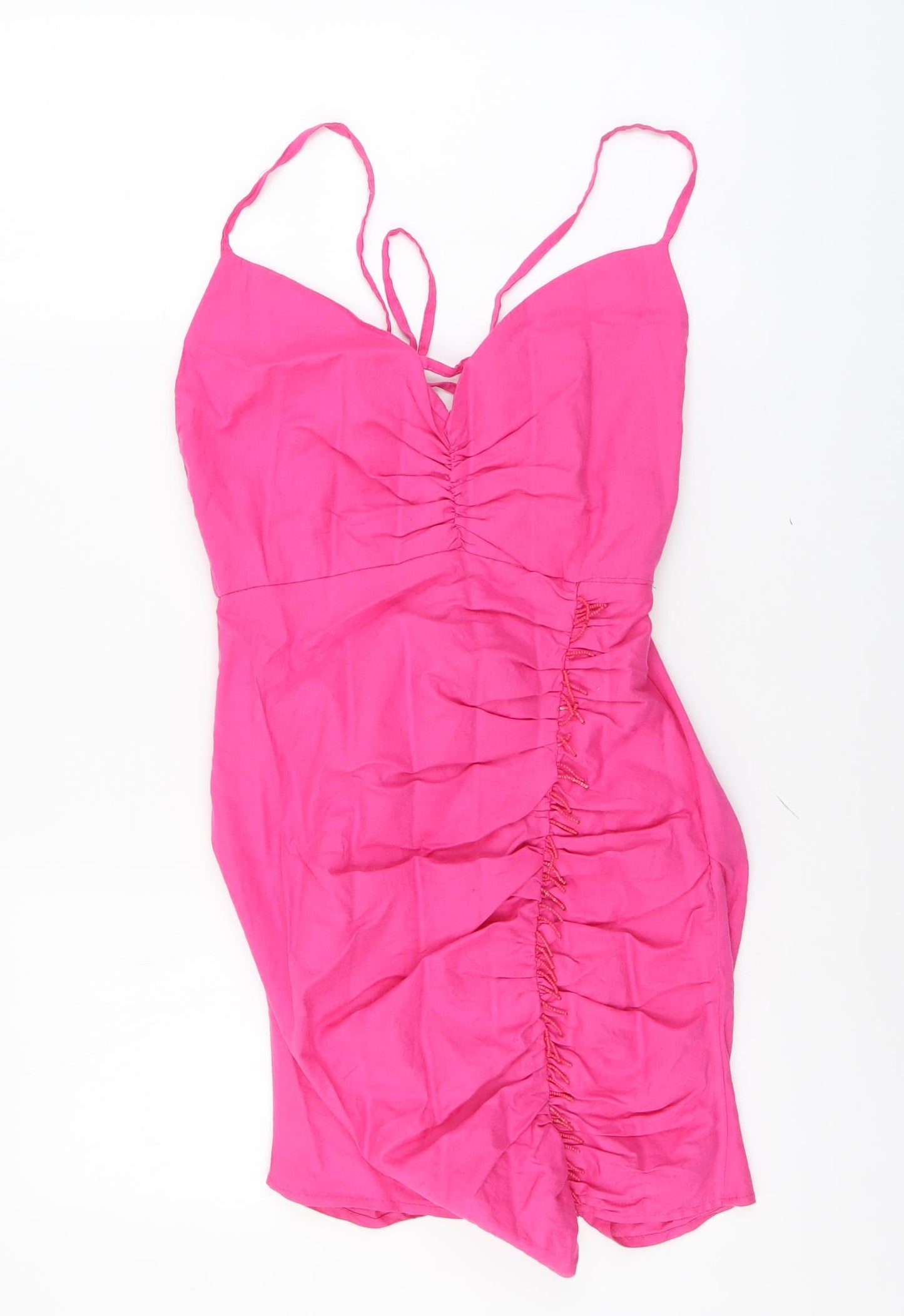 Zara Womens Pink Linen Bodycon Size M Sweetheart Zip