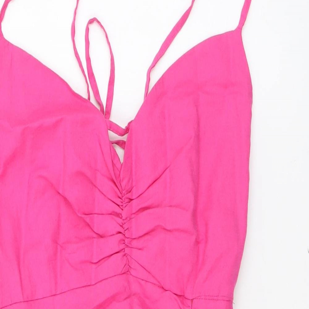 Zara Womens Pink Linen Bodycon Size M Sweetheart Zip