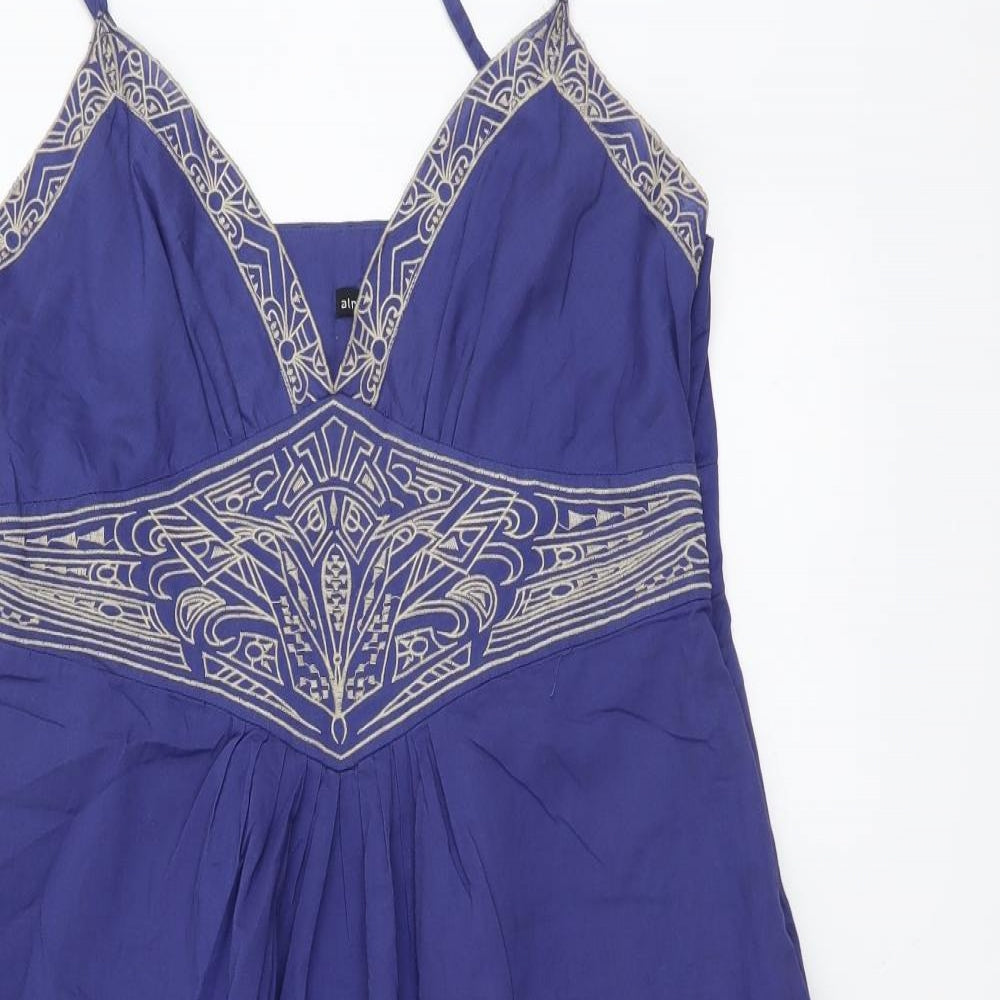 Atmosphere Womens Blue Geometric Cotton A-Line Size 14 V-Neck Zip