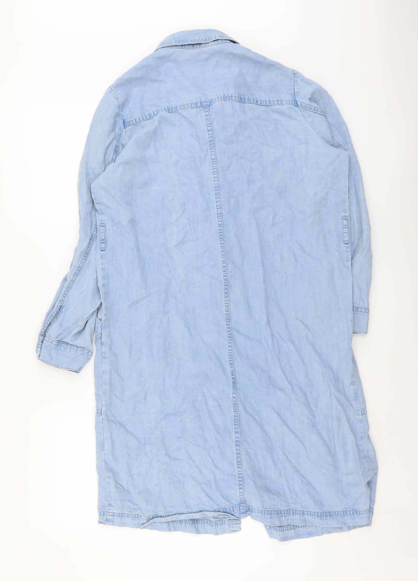TU Womens Blue Lyocell Shirt Dress Size 14 Collared Button