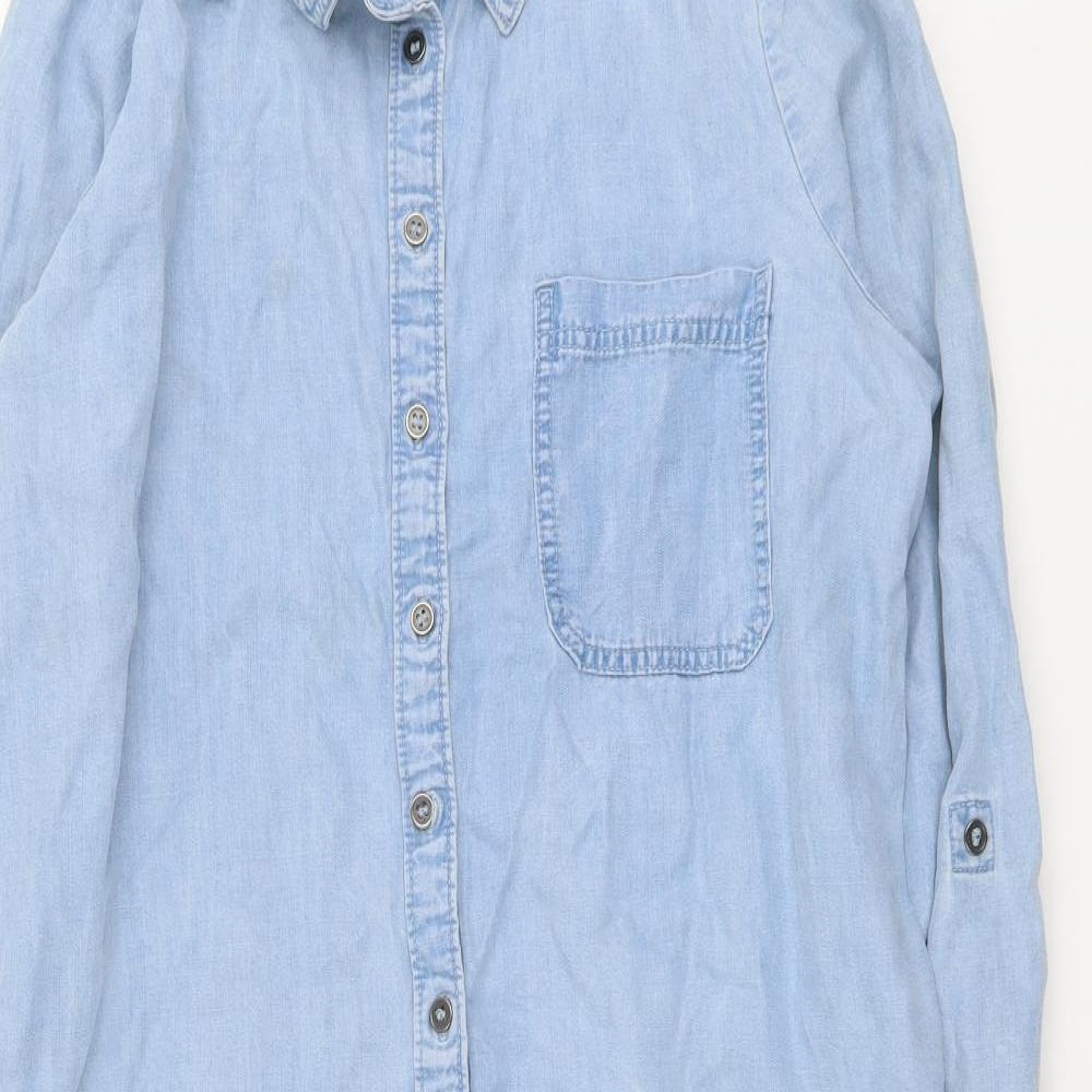 TU Womens Blue Lyocell Shirt Dress Size 14 Collared Button