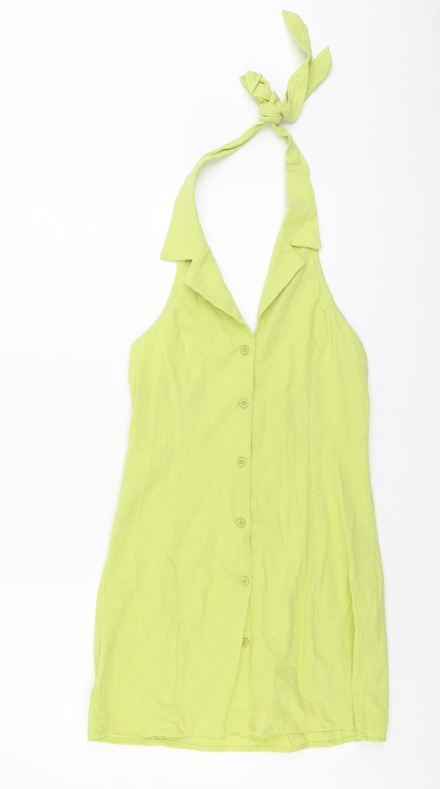 SheIn Womens Green Cotton A-Line Size S Halter Button