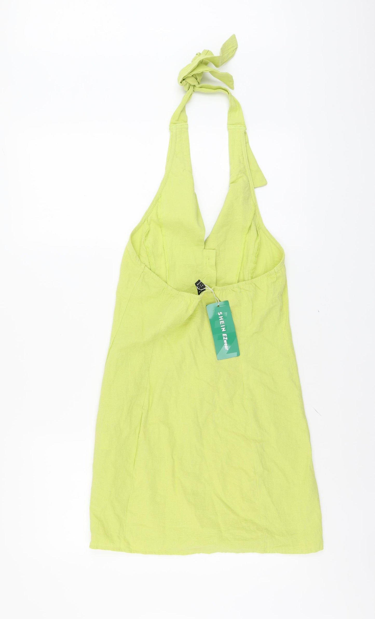 SheIn Womens Green Cotton A-Line Size S Halter Button