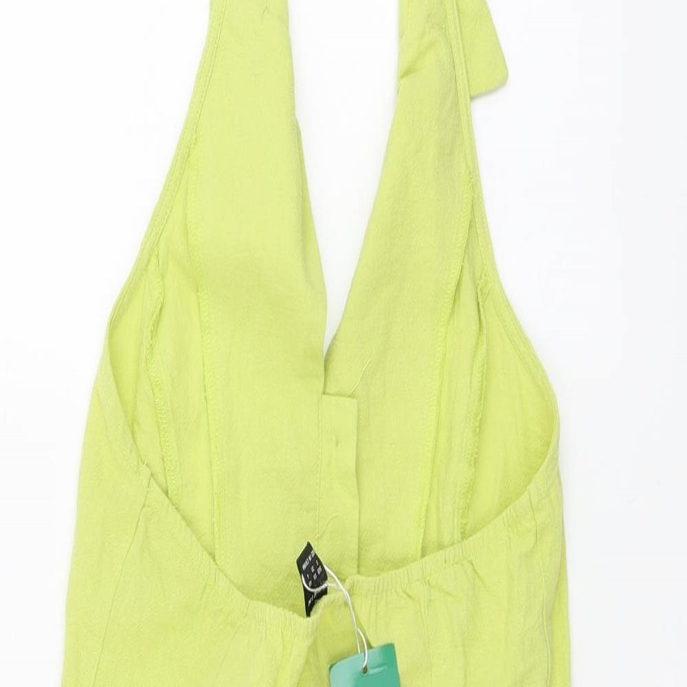 SheIn Womens Green Cotton A-Line Size S Halter Button