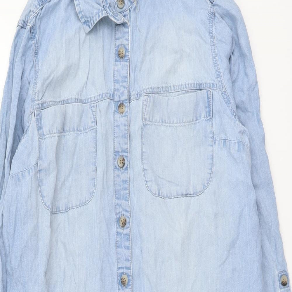 F&F Womens Blue Lyocell Shirt Dress Size 14 Collared Button