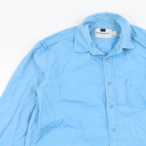 Topman Mens Blue Cotton Button-Up Size S Collared Button