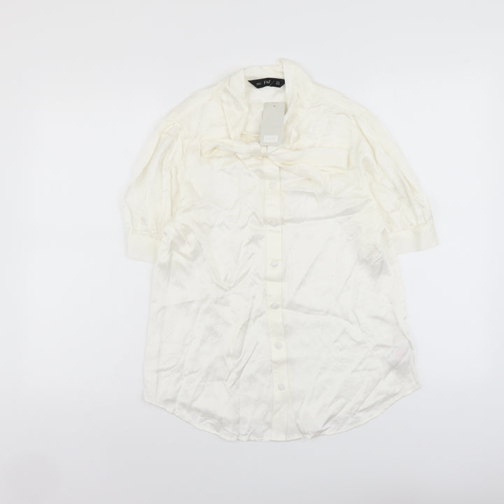 F&F Womens Ivory Viscose Basic Button-Up Size 10 V-Neck
