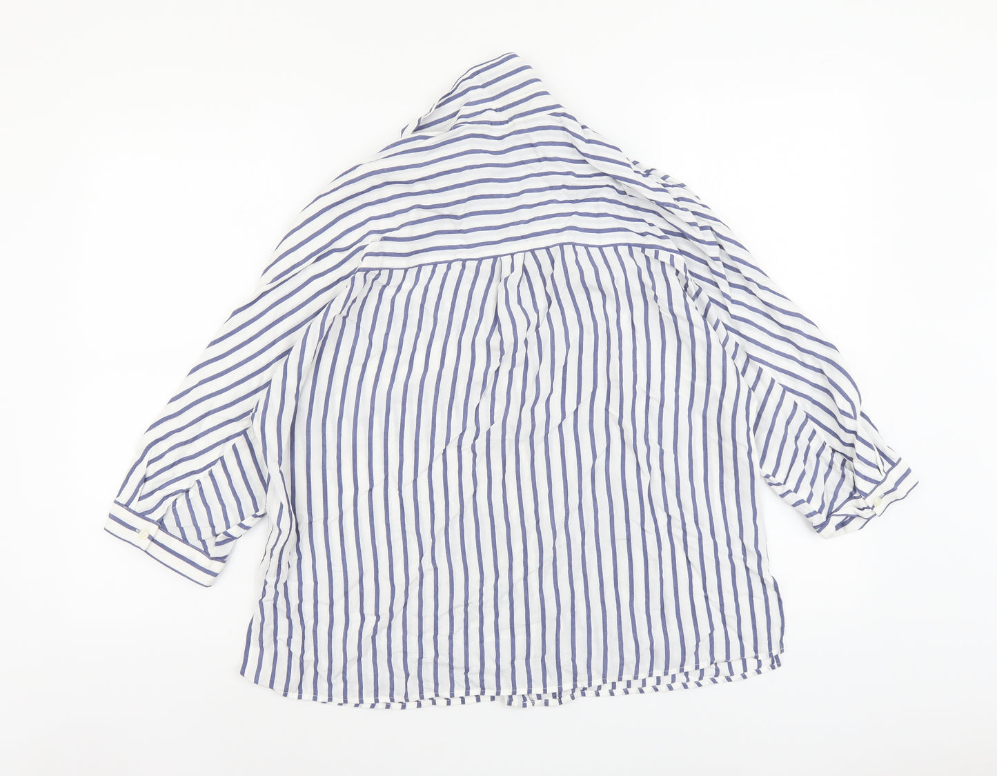Autograph Womens Blue Striped Viscose Basic Button-Up Size 16 V-Neck
