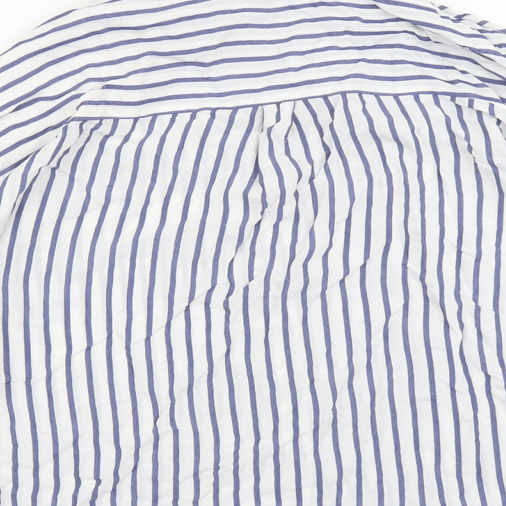 Autograph Womens Blue Striped Viscose Basic Button-Up Size 16 V-Neck