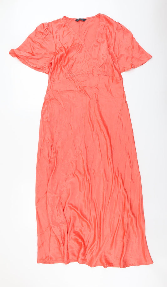 Marks and Spencer Womens Orange Viscose A-Line Size 14 V-Neck Pullover