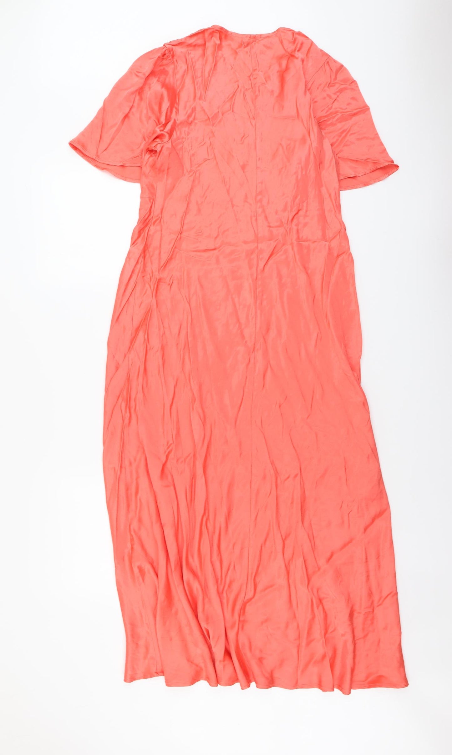 Marks and Spencer Womens Orange Viscose A-Line Size 14 V-Neck Pullover