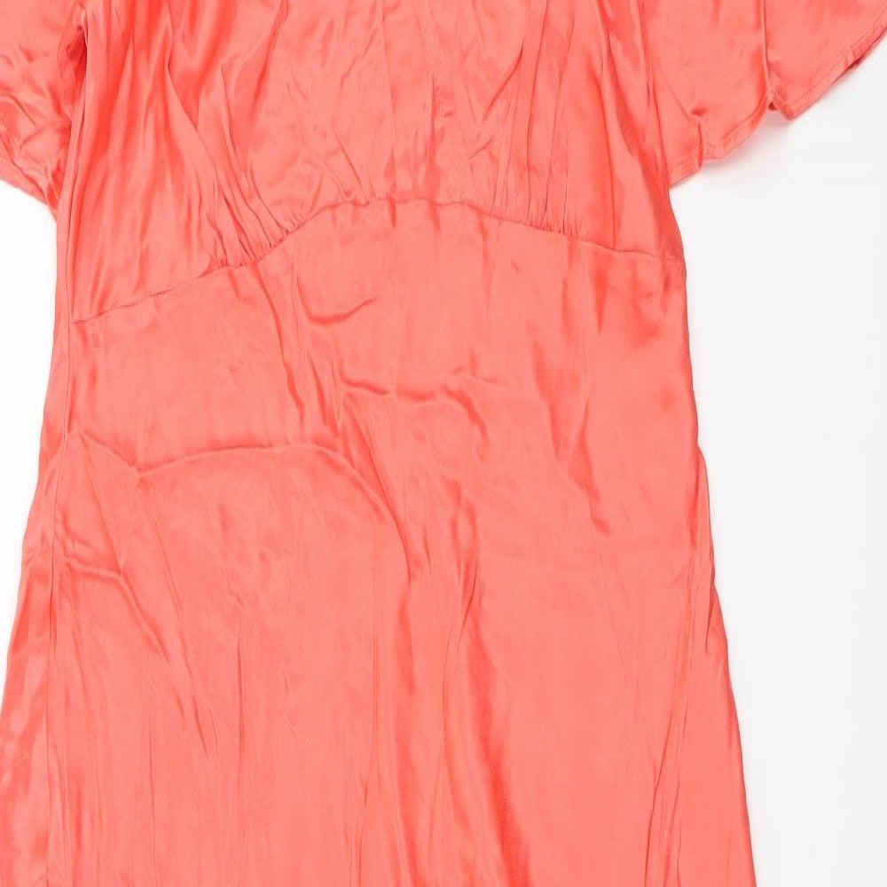 Marks and Spencer Womens Orange Viscose A-Line Size 14 V-Neck Pullover