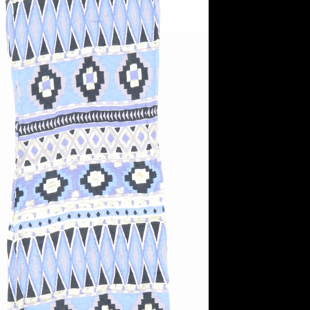 Quiz Womens Blue Geometric Viscose Bodycon Size 8 Round Neck Pullover