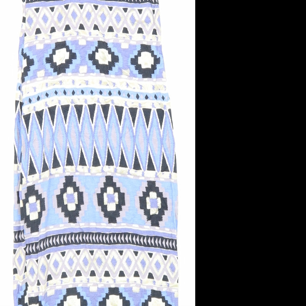 Quiz Womens Blue Geometric Viscose Bodycon Size 8 Round Neck Pullover