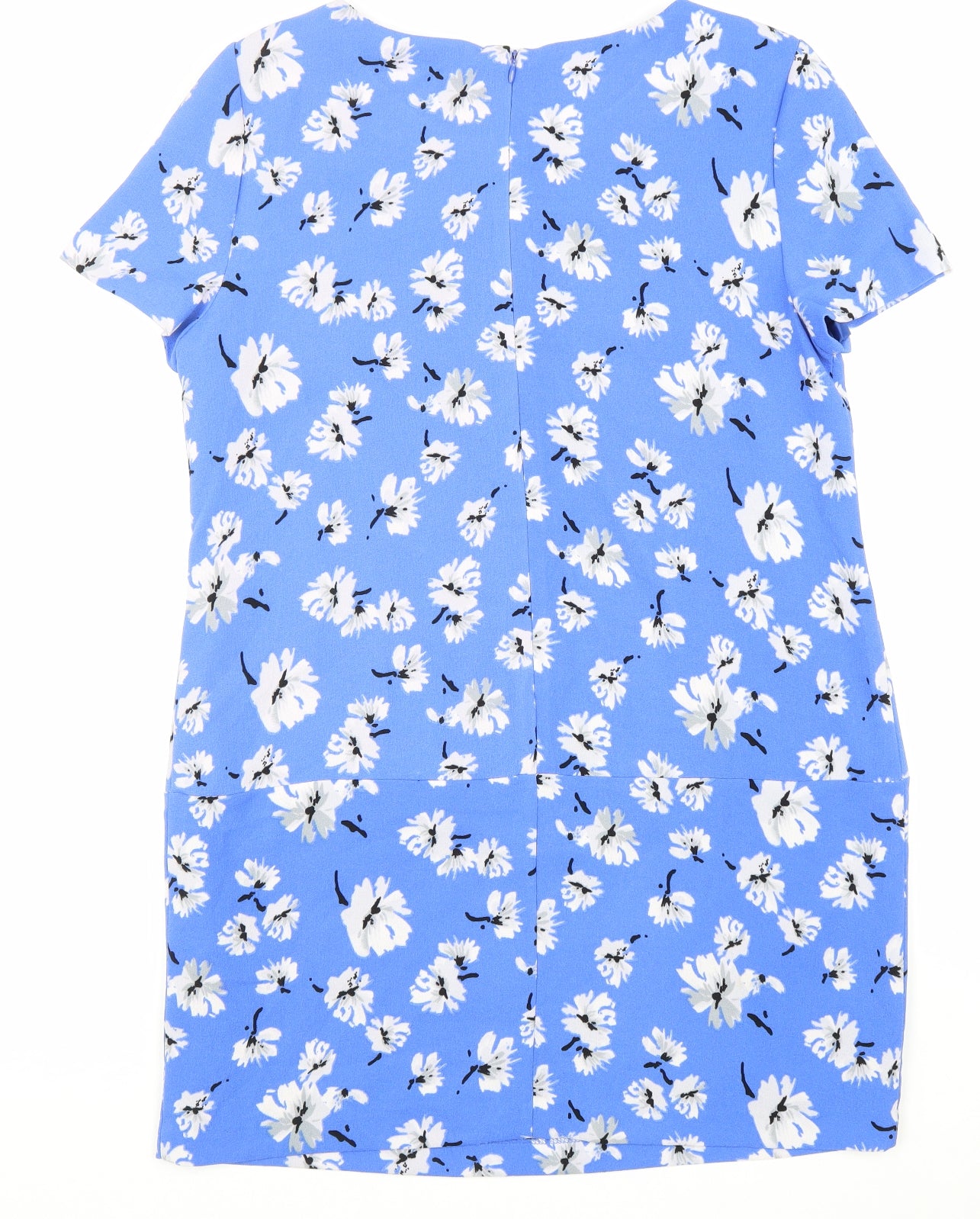 New Look Womens Blue Floral Polyester A-Line Size 14 Round Neck Zip