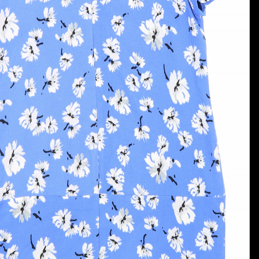 New Look Womens Blue Floral Polyester A-Line Size 14 Round Neck Zip