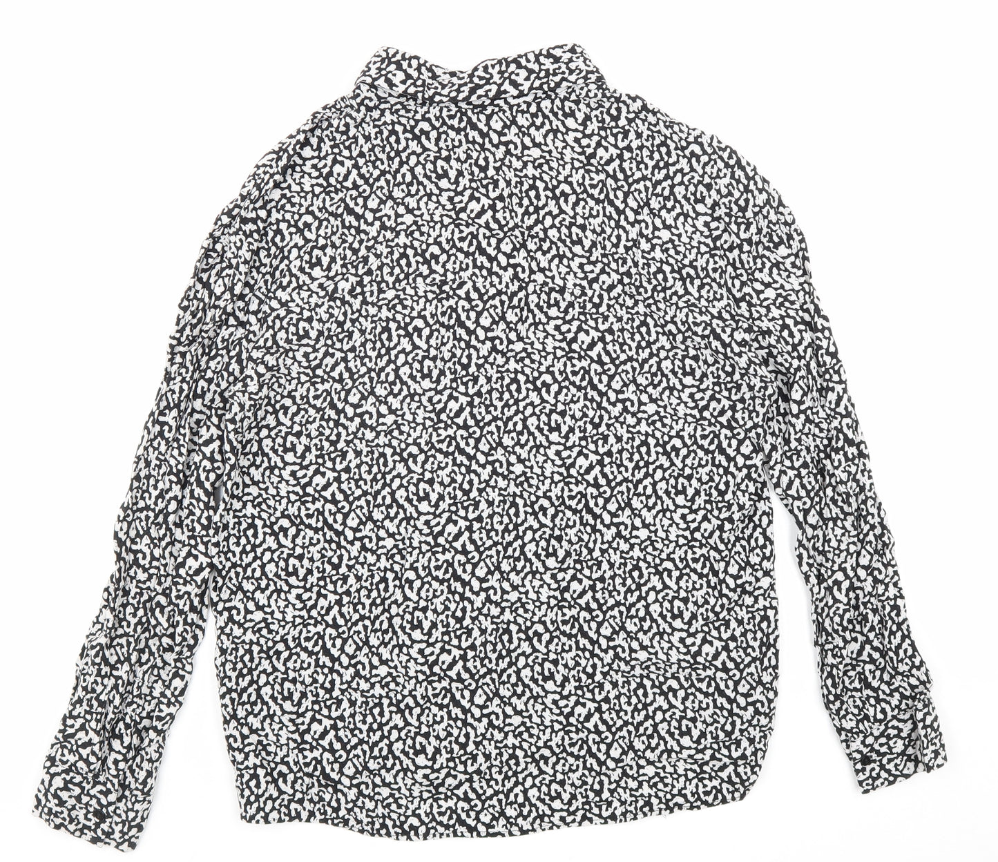 Pull&Bear Womens Black Geometric Viscose Basic Button-Up Size M V-Neck