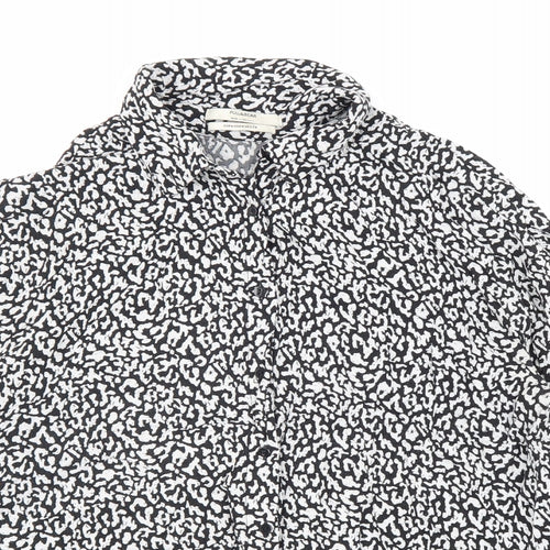 Pull&Bear Womens Black Geometric Viscose Basic Button-Up Size M V-Neck