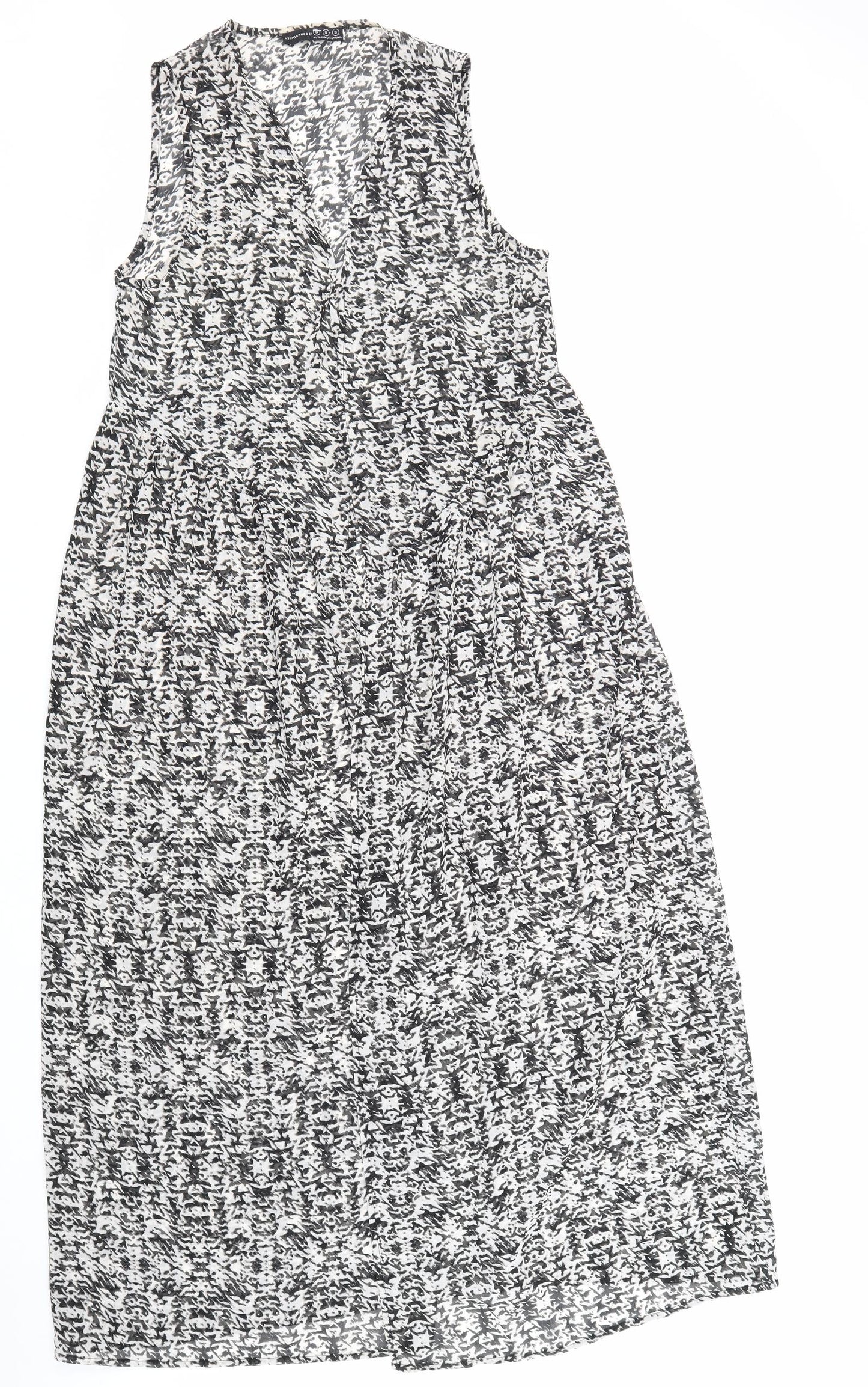 Atmosphere Womens Black Geometric Polyester Maxi Size S V-Neck Pullover