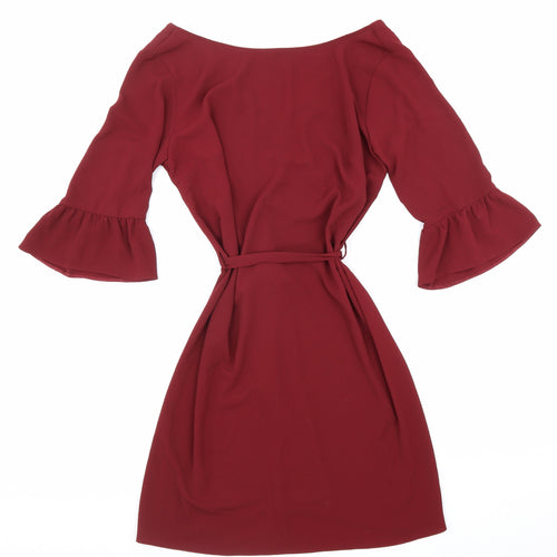Papaya Womens Red Polyester Fit & Flare Size 12 Boat Neck Tie