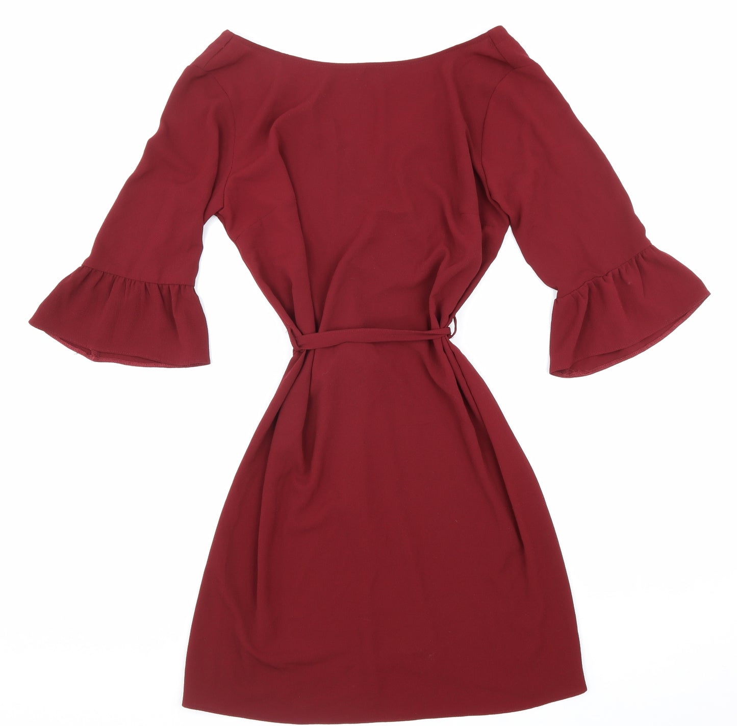 Papaya Womens Red Polyester Fit & Flare Size 12 Boat Neck Tie